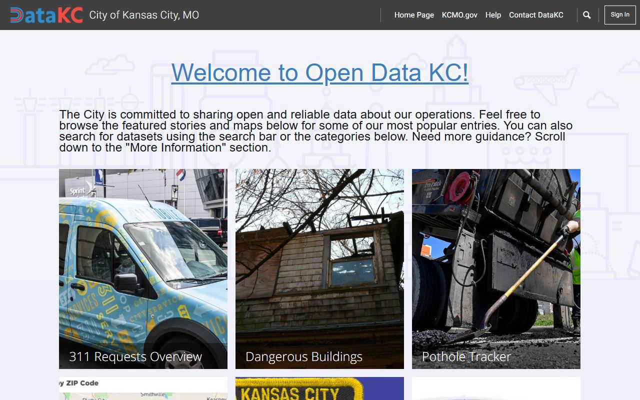 Kansas City Open Data Portal with crime data and police blotter datasets