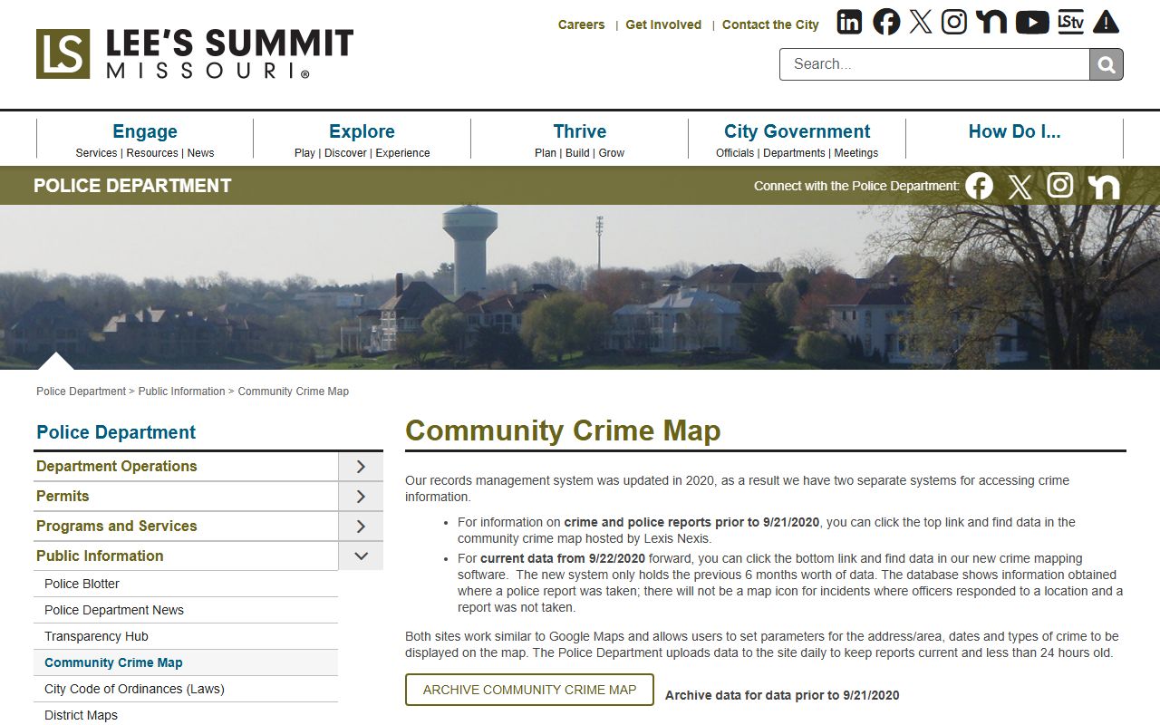 Lee's Summit police blotter activity logs page showing daily crime entries