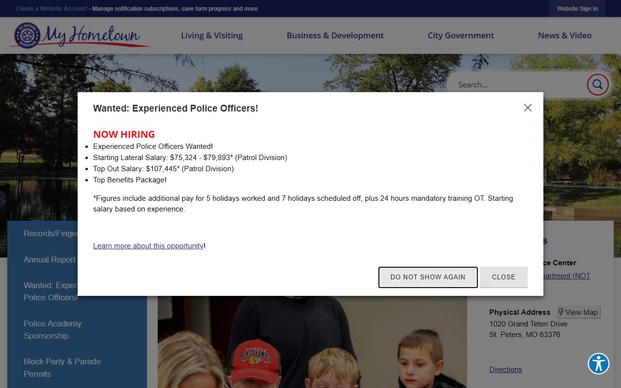 St. Peters Police Department page for police blotter and annual crime data