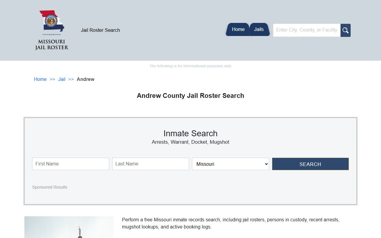 Andrew County jail roster search for police blotter booking data