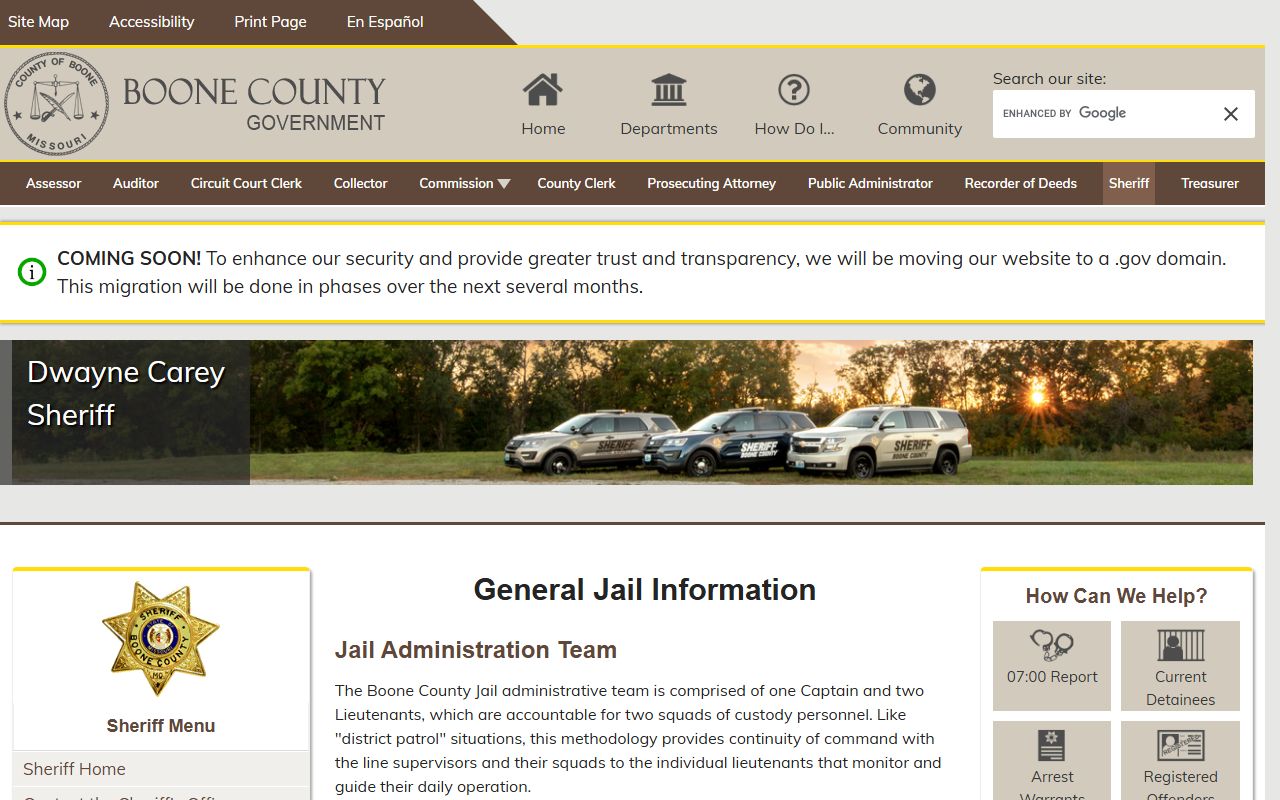 Boone County online inmate search system for police blotter records