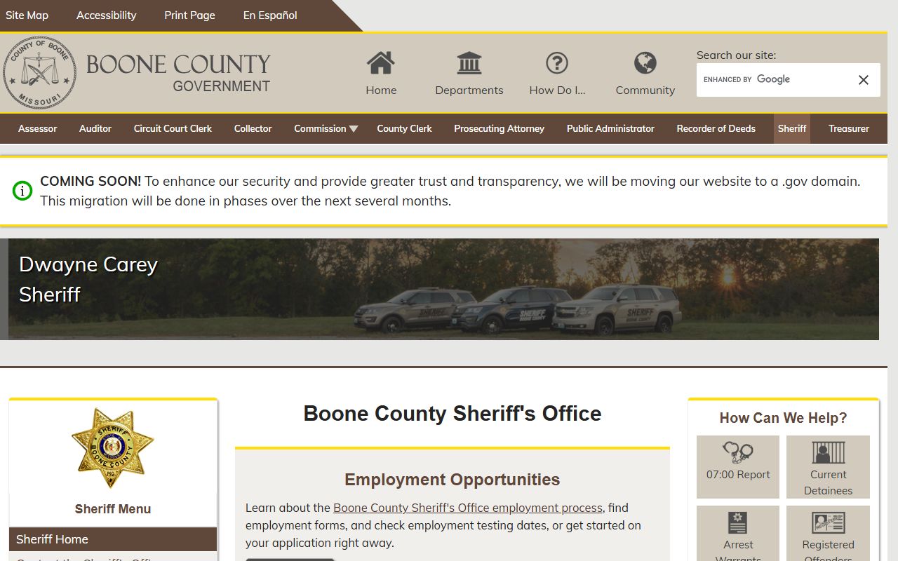 Boone County Sheriff's Office police blotter records in Columbia Missouri