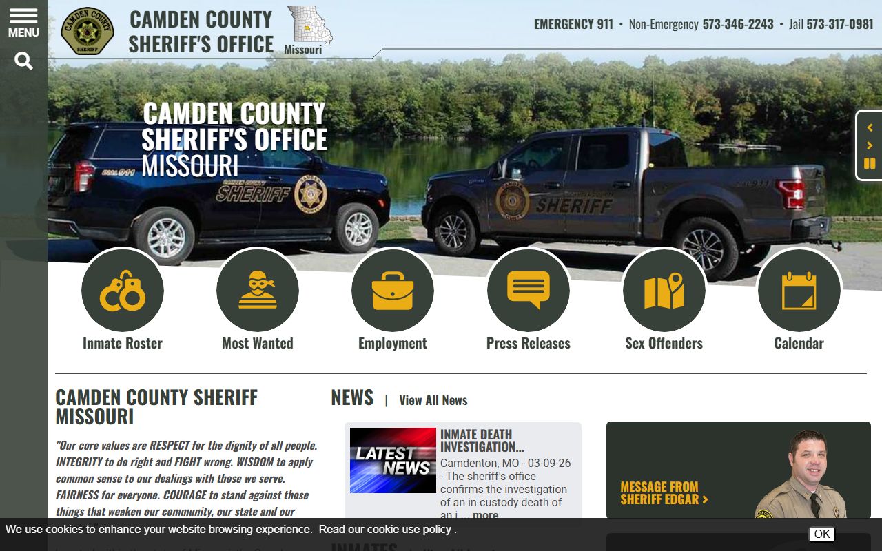 Camden County Sheriff's Office police blotter records in Camdenton Missouri