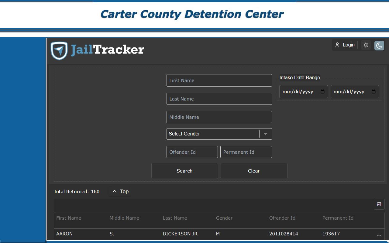 Carter County jail inmate lookup for police blotter data