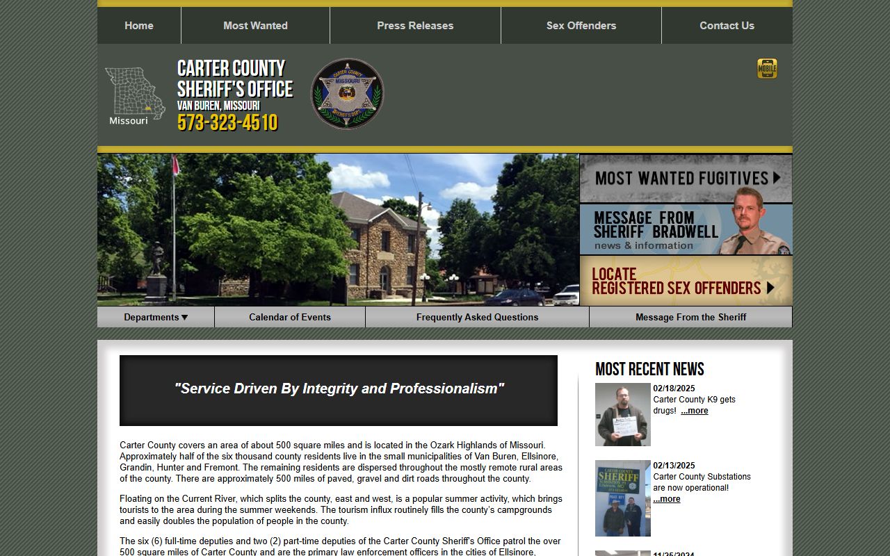 Carter County Sheriff's Office police blotter and arrest records in Van Buren Missouri