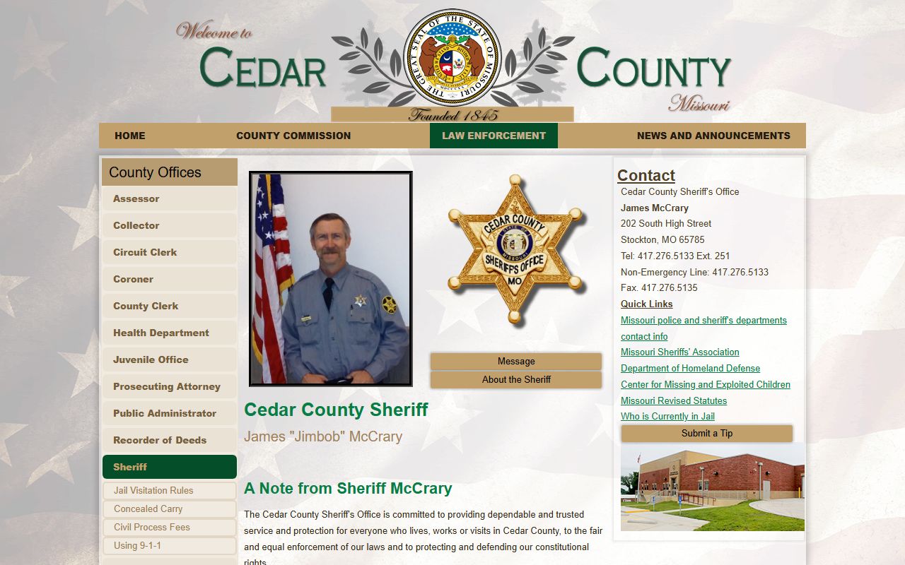 Cedar County Sheriff's Office police blotter records in Stockton Missouri