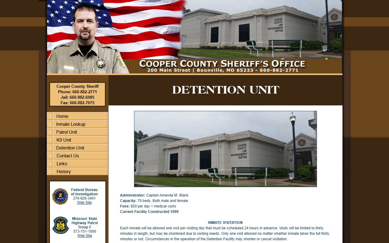Cooper County inmate lookup and detention unit information