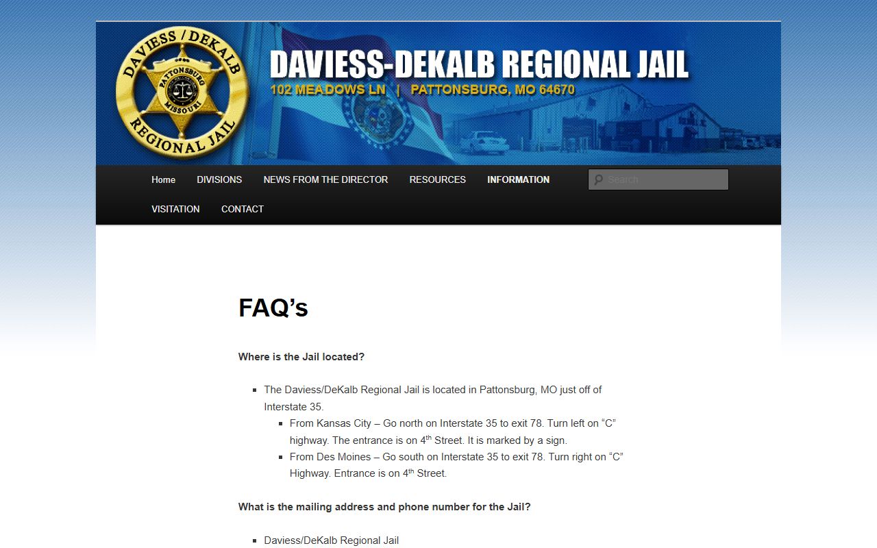 Daviess/DeKalb Regional Jail FAQ and police blotter information