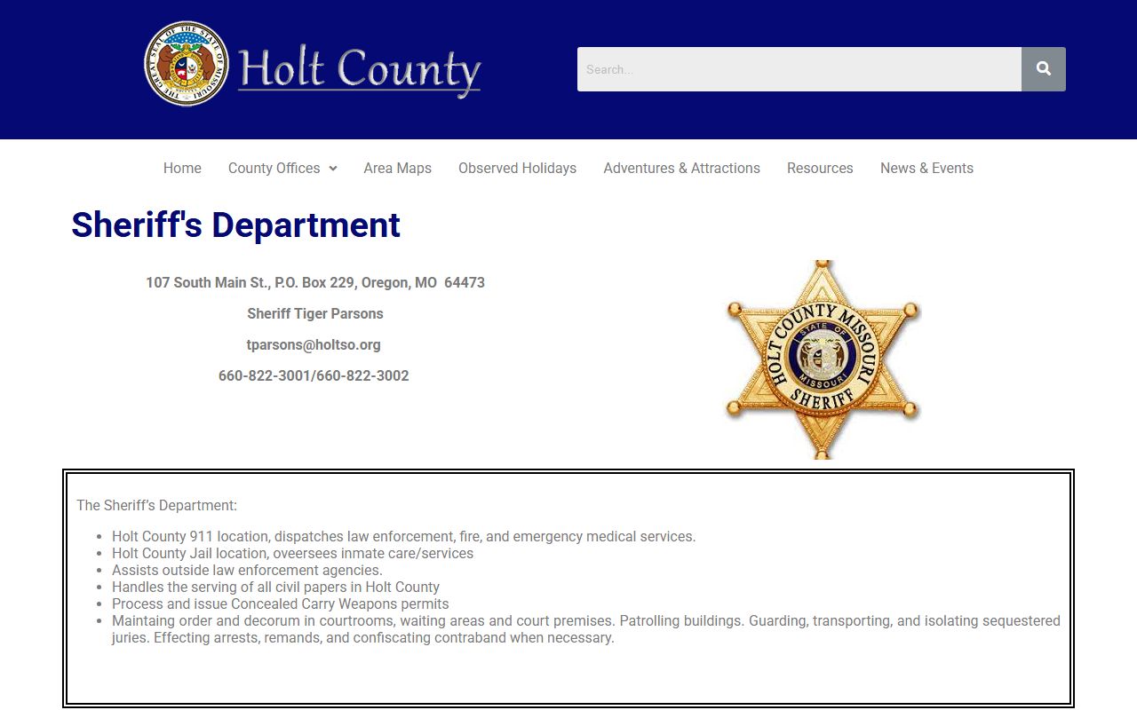 Holt County Missouri Sheriff's Office police blotter records