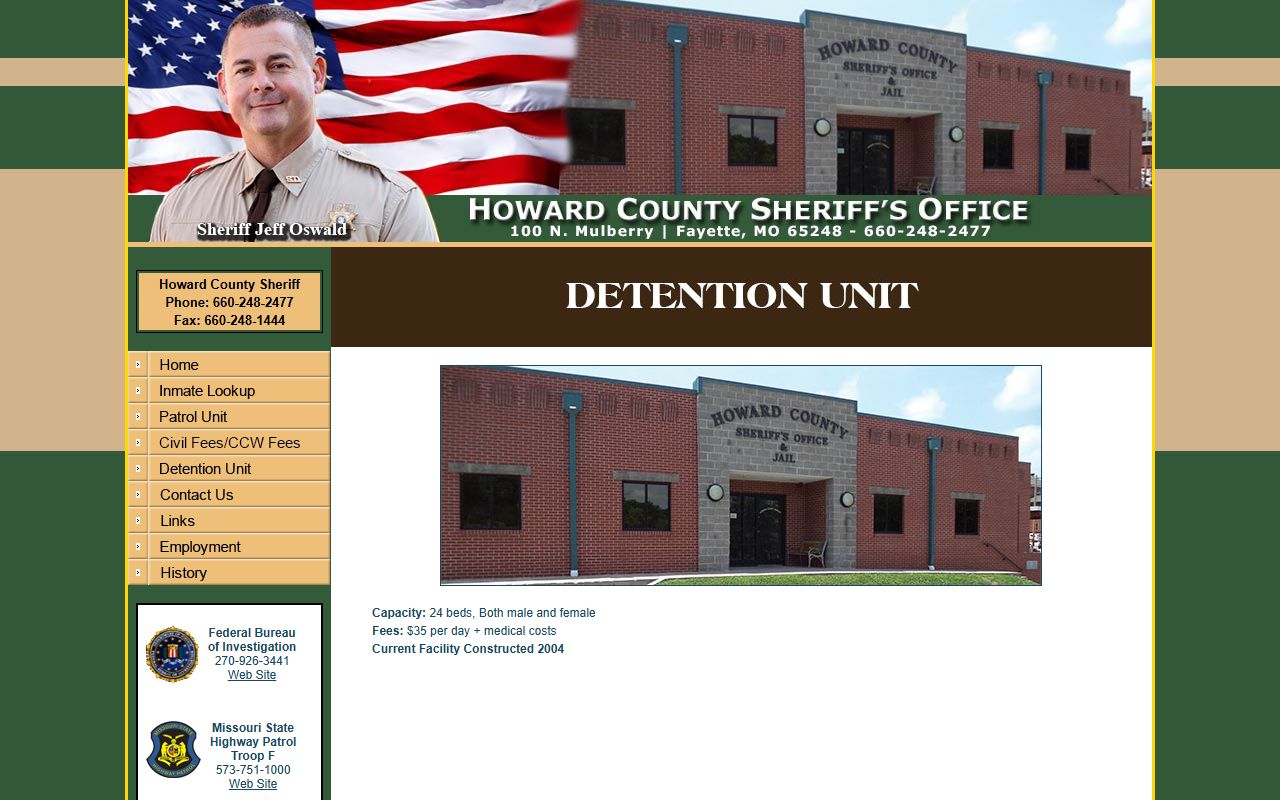Howard County Missouri detention unit police blotter booking data