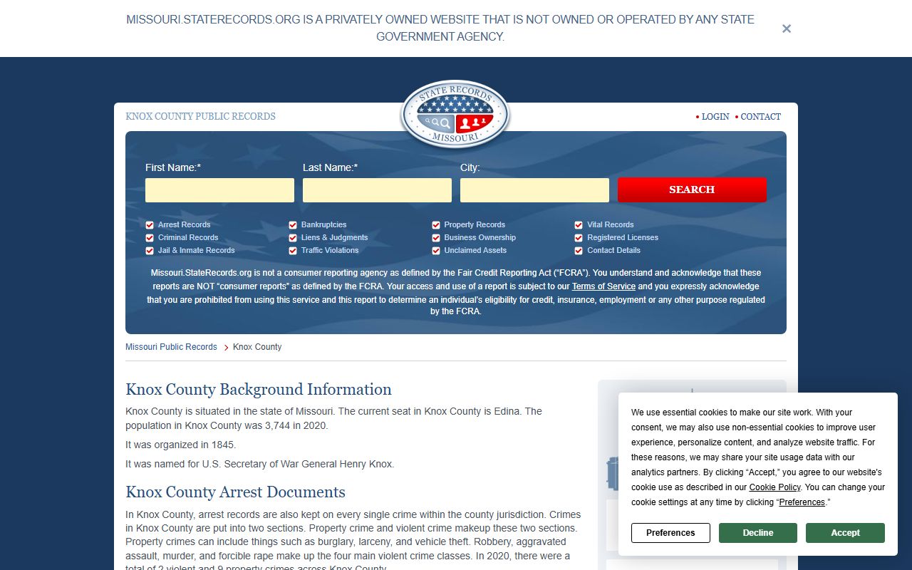 Knox County Missouri Sheriff's Office police blotter records