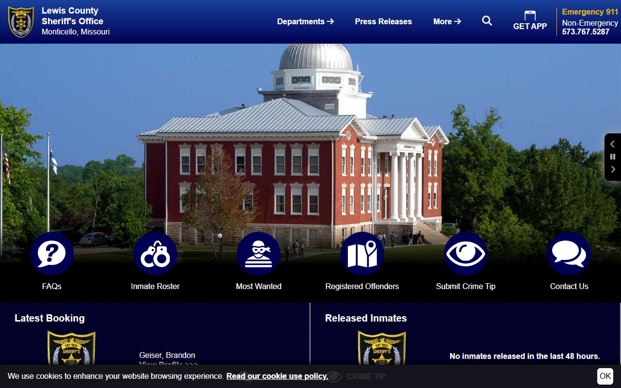 Lewis County Missouri Sheriff's Office police blotter records