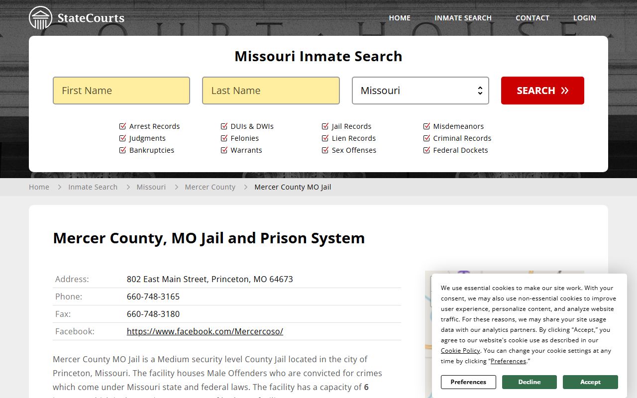Mercer County Missouri jail visitation information