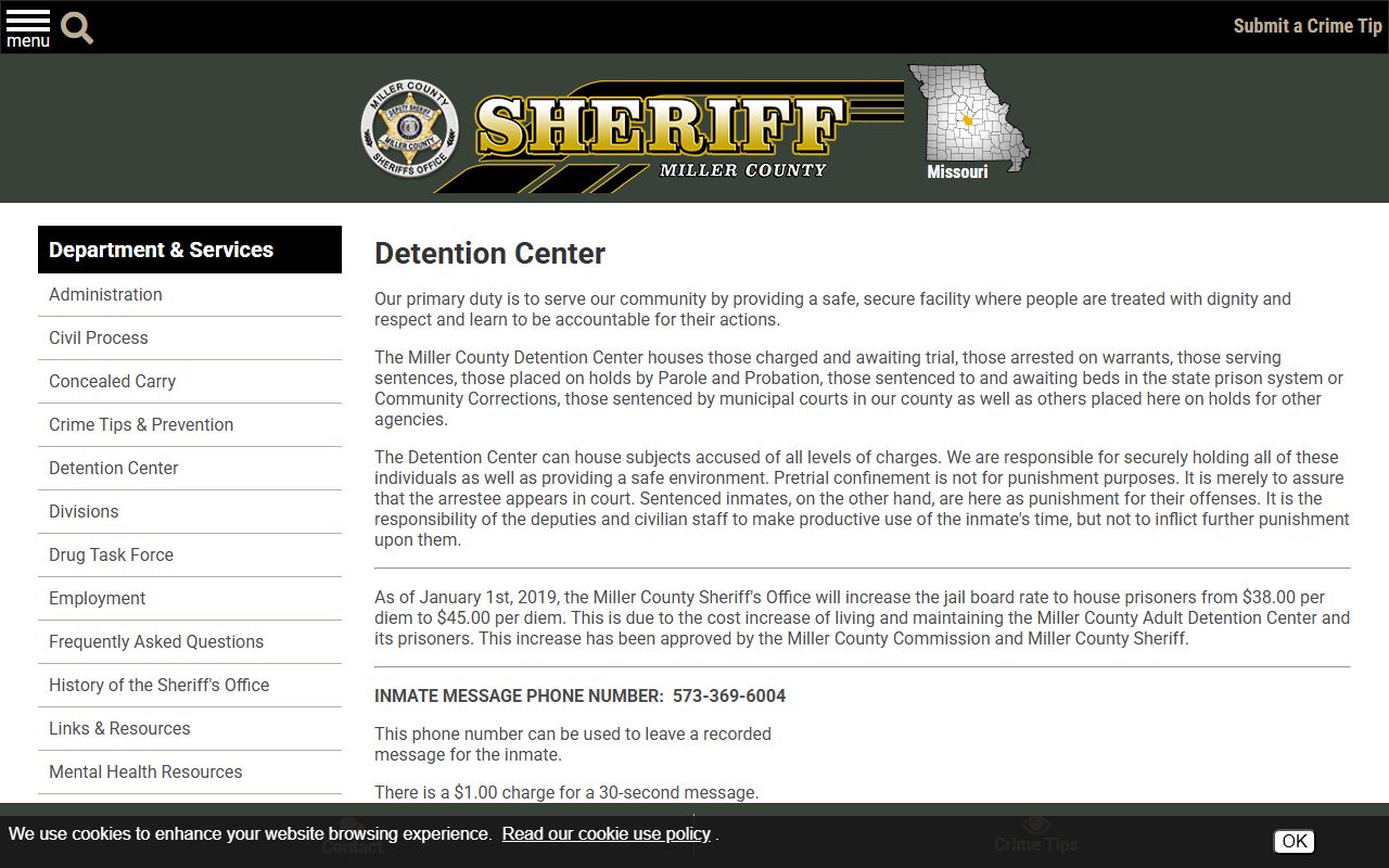 Miller County Missouri Sheriff's Office police blotter inmate roster