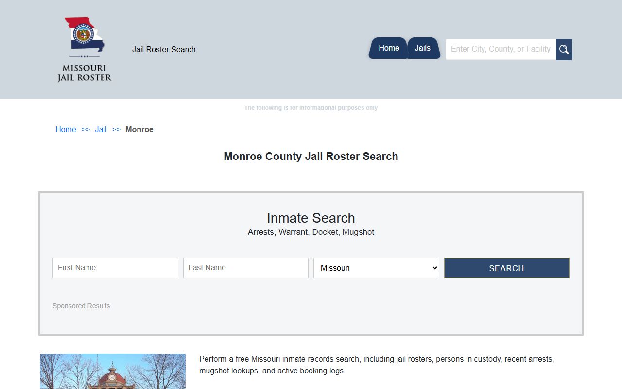Monroe County Missouri jail roster search for police blotter records