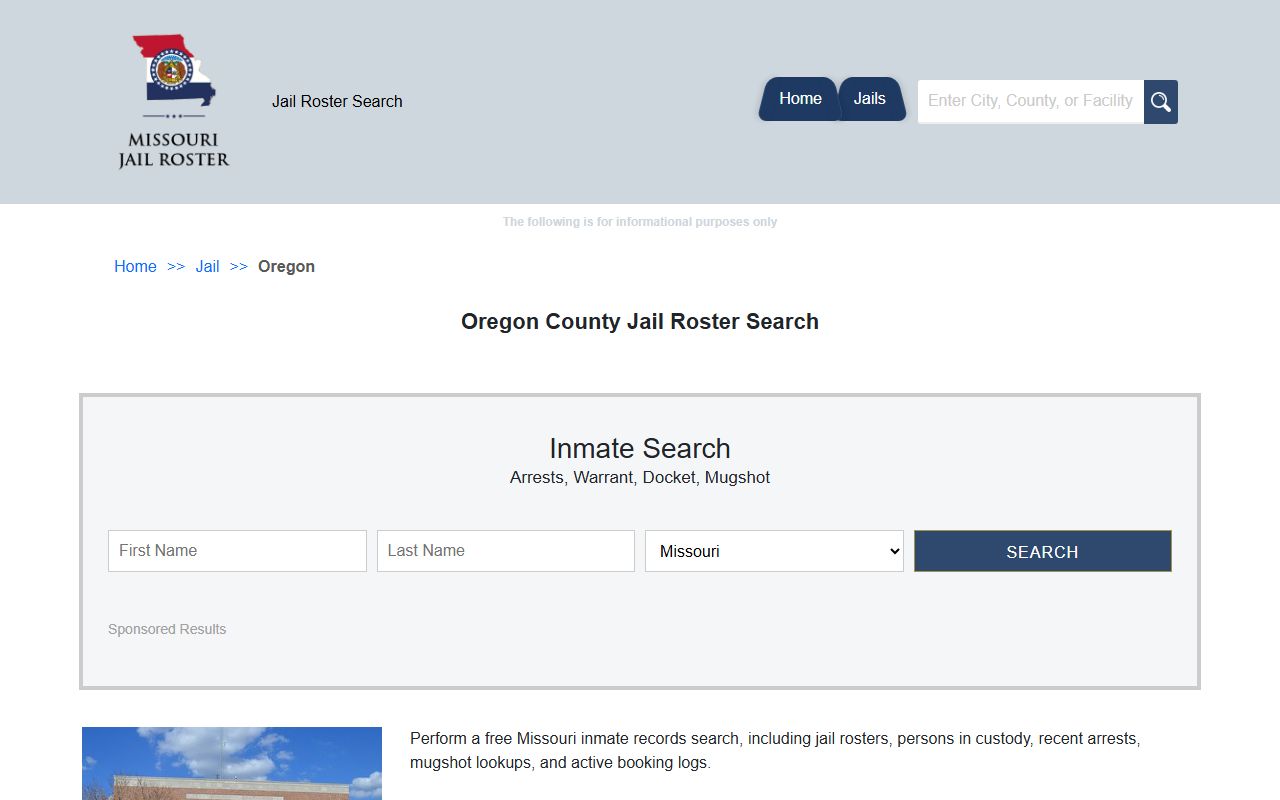 Oregon County Missouri jail information police blotter search