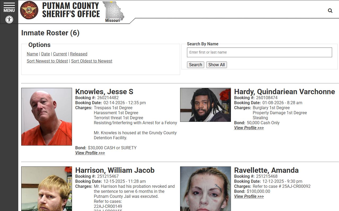 Putnam County Missouri Sheriff's Office police blotter records