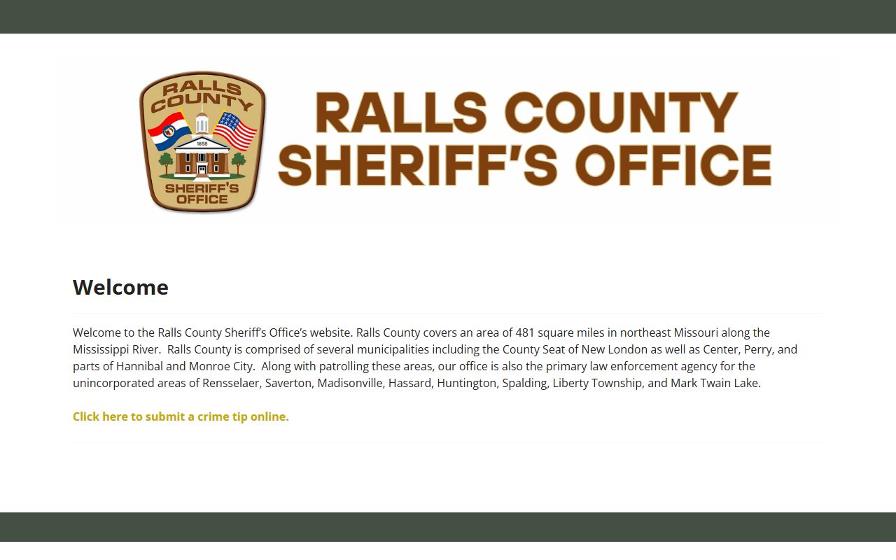 Ralls County Missouri Sheriff's Office police blotter records